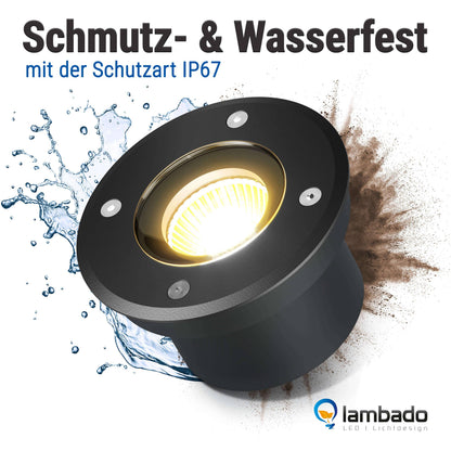 LED Bodenstrahler IP67 - flach, schwarz, rund mit LED-Modul 230V 5W dimmbar