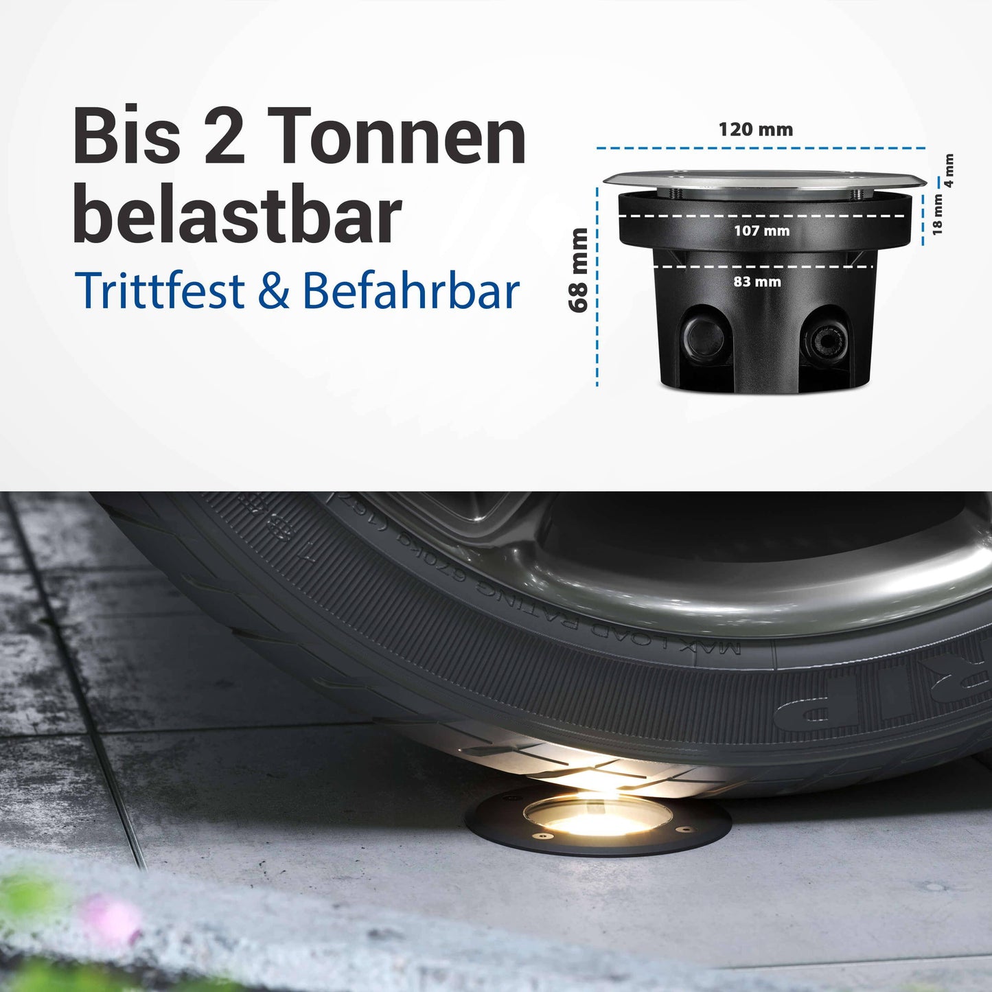 LED Bodenstrahler IP67 - flach, schwarz, rund mit LED-Modul 230V 5W dimmbar