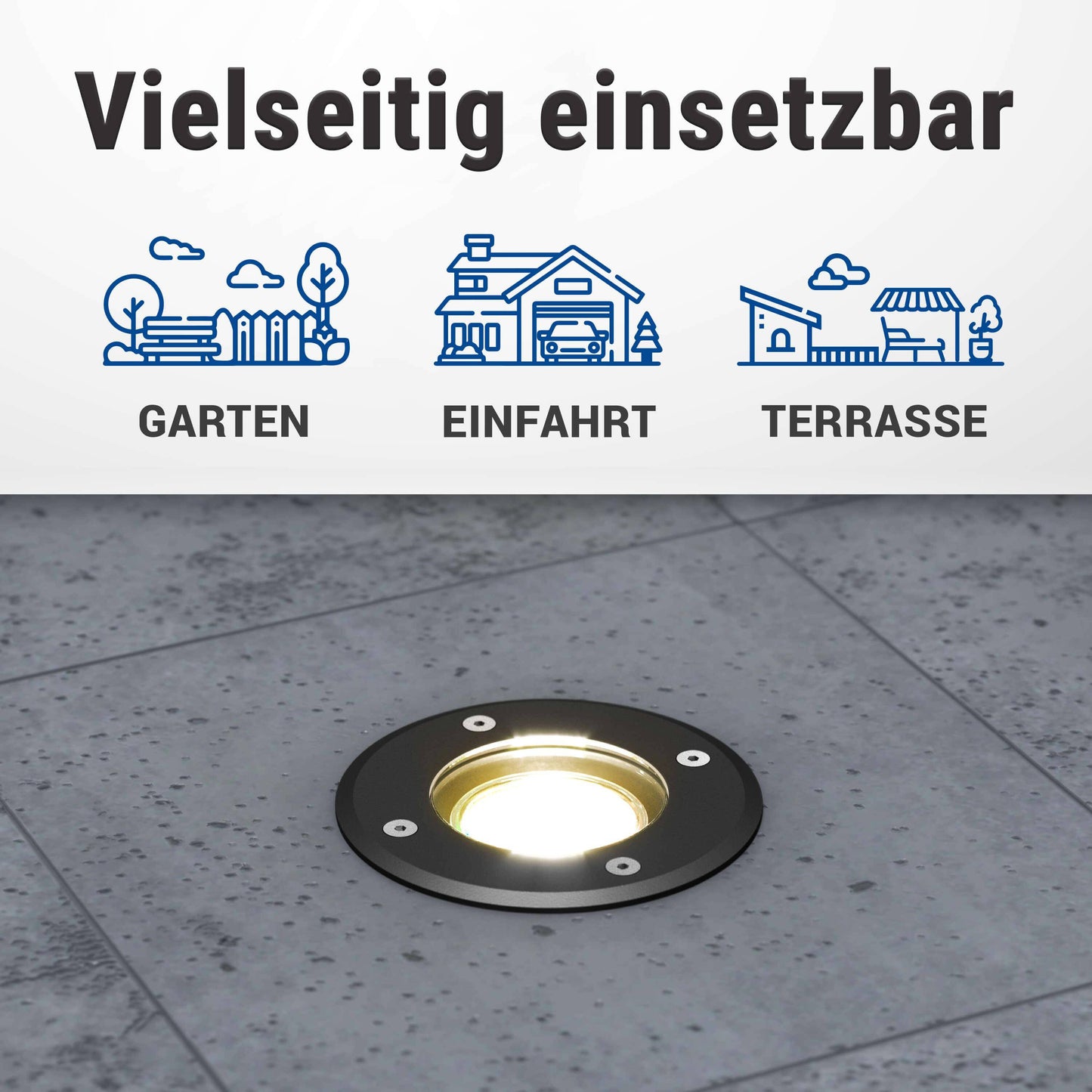 LED Bodenstrahler IP67 - flach, schwarz, rund mit LED-Modul 230V 5W dimmbar