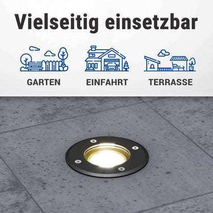 LED Bodenstrahler IP67 - flach, schwarz, rund mit LED-Modul 230V 5W dimmbar