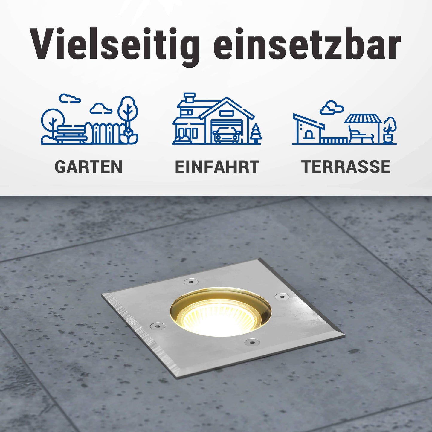 Flacher Bodeneinbaustrahler IP67 - Edelstahl gebürstet Eckig inkl. LED-Modul 230V 5W 120°