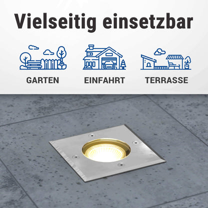 Flacher LED Bodeneinbaustrahler IP67 mit RGB+CCT Farbwechsel - Edelstahl gebürstet Eckig