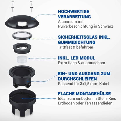 LED Bodenleuchte flach in Schwarz 3-flammig inkl. LED 5W 230V