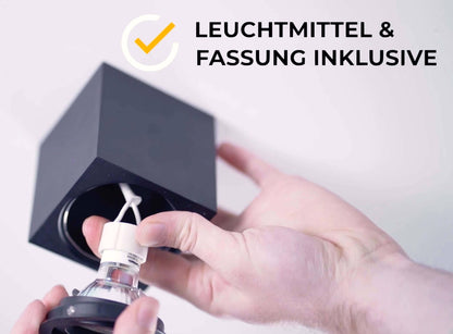 LED Aufbaustrahler 230V Schwarz Eckig - 5W GU10 LED - Glabo