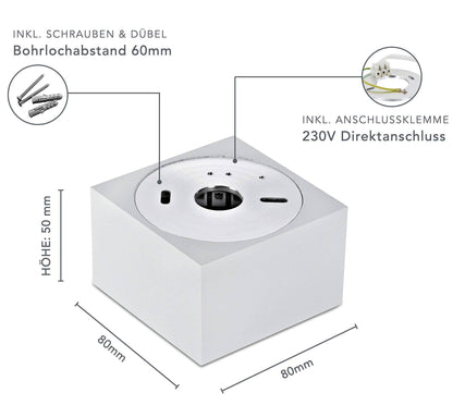 LED Aufbaustrahler Flach - Weiß Eckig 230V 5W Dimmbar 120° - Tablo