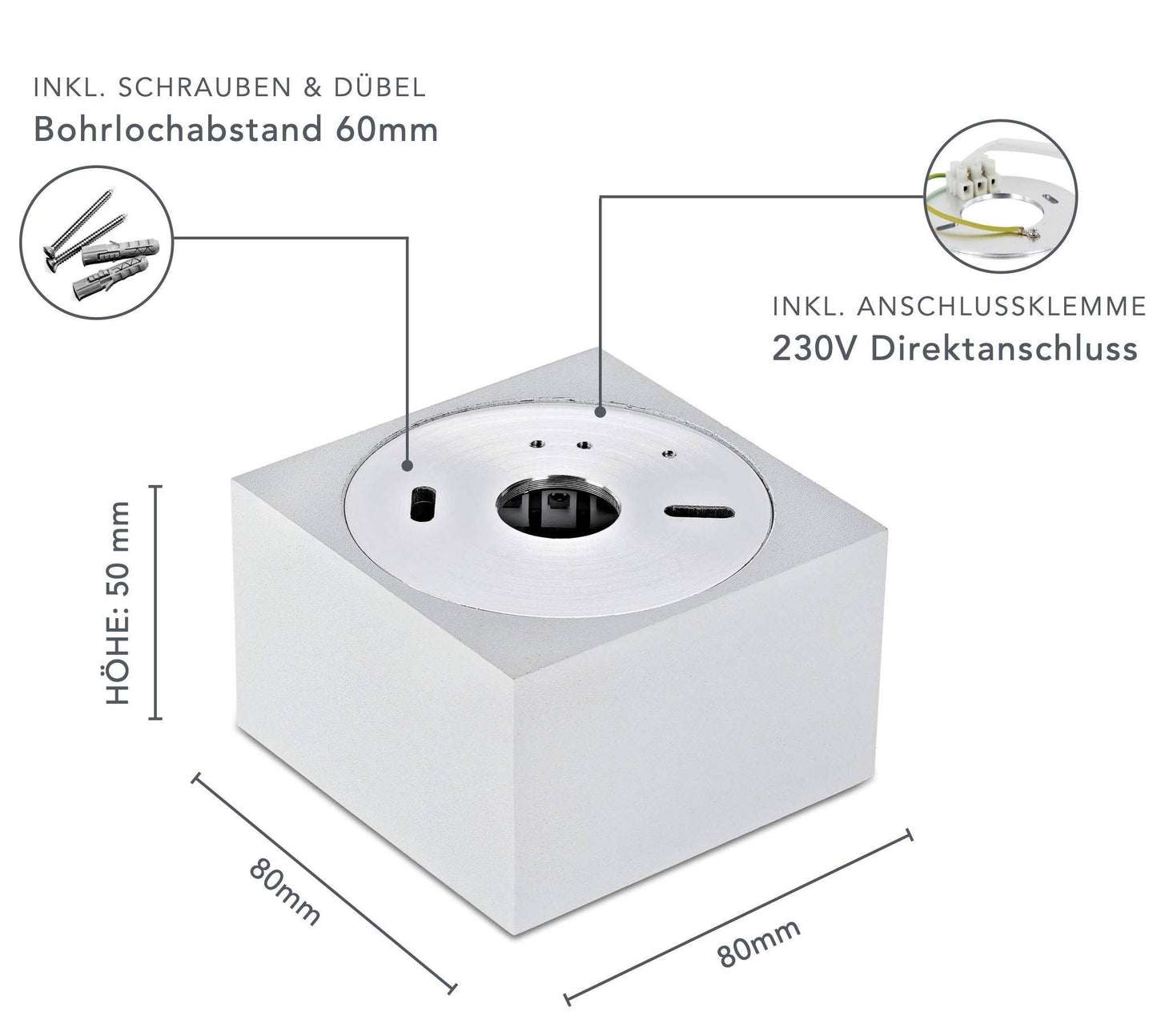 LED Aufbaustrahler Flach - Weiß Eckig 230V 5W Dimmbar - Tablo