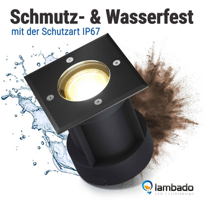 LED Bodenstrahler IP67 Schwarz eckig mit RGB+CCT Farbwechsel 5W GU10