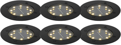6er Set Solar LED Bodeneinbaustrahler IP65 für außen in Schwarz Ø12cm