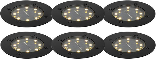 6er Set Solar LED Bodeneinbaustrahler IP65 für außen in Schwarz Ø12cm
