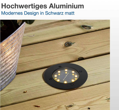 6er Set Solar LED Bodeneinbaustrahler IP65 für außen in Schwarz Ø12cm