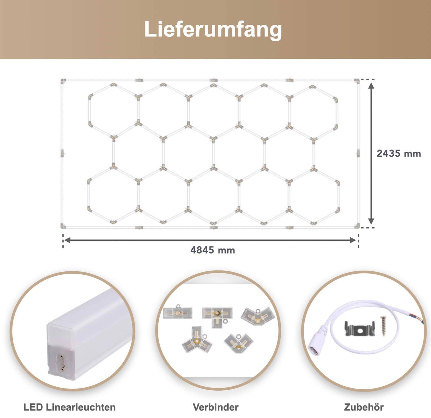Hexagon LED-Deckenleuchte 14er Set mit LED Rahmen
