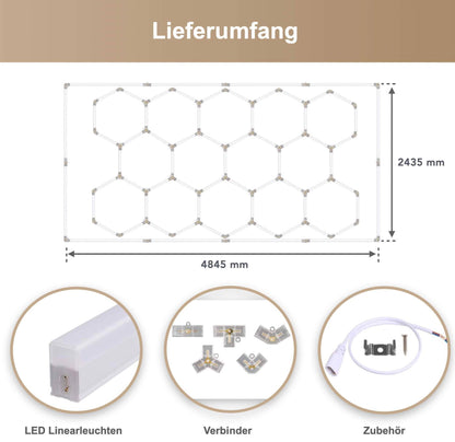 Hexagon LED-Deckenleuchte 14er Set mit LED Rahmen