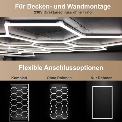 Hexagon LED-Deckenleuchte 14er Set mit LED Rahmen