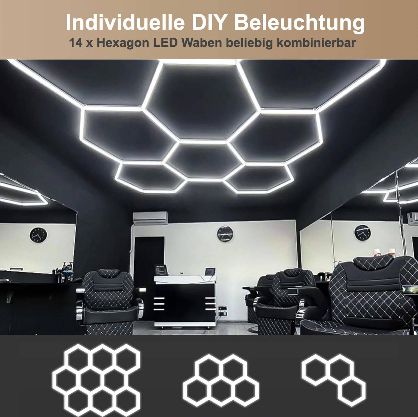 Hexagon LED-Deckenleuchte 14er Set mit LED Rahmen