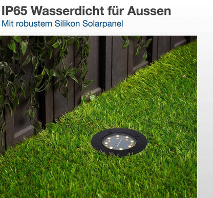 3er Set Solar LED Bodeneinbaustrahler IP65 für außen in Schwarz Ø12cm