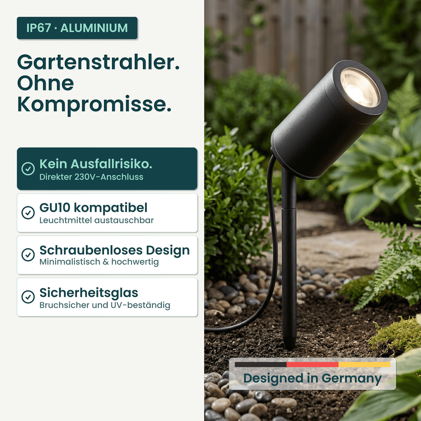 Gartenstrahler mit Erdspieß IP67 inkl. LED GU10 5W 230V Dimmbar