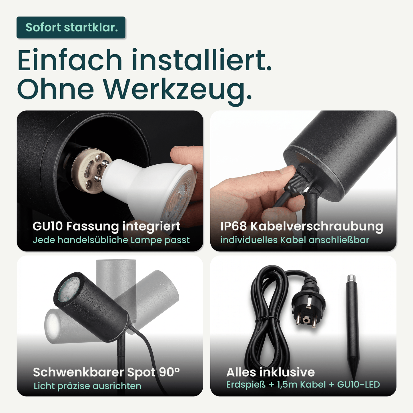 Gartenstrahler mit Erdspieß IP67 inkl. LED GU10 5W 230V