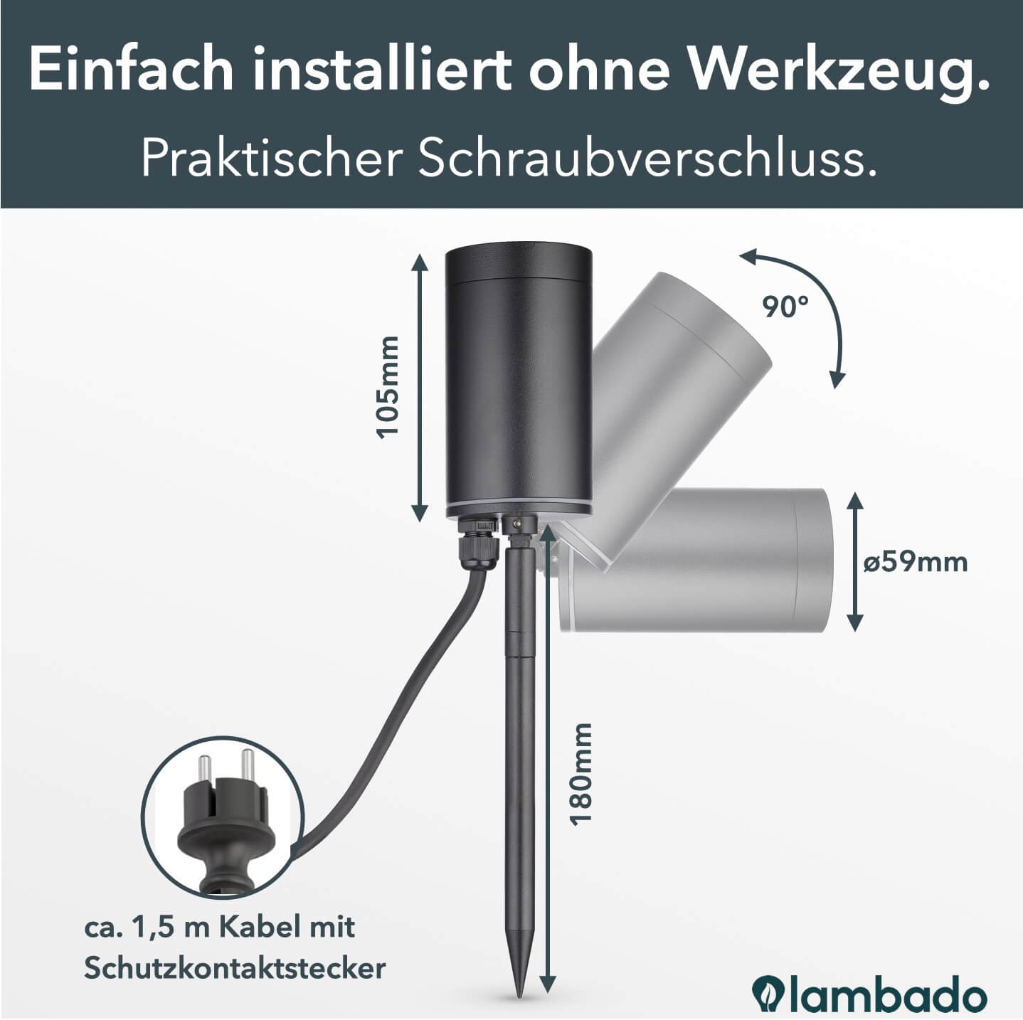 Gartenstrahler mit Erdspieß IP67 inkl. LED GU10 5W 230V