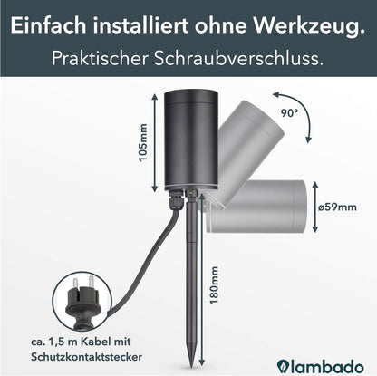 Gartenstrahler mit Erdspieß IP67 inkl. LED GU10 5W 230V