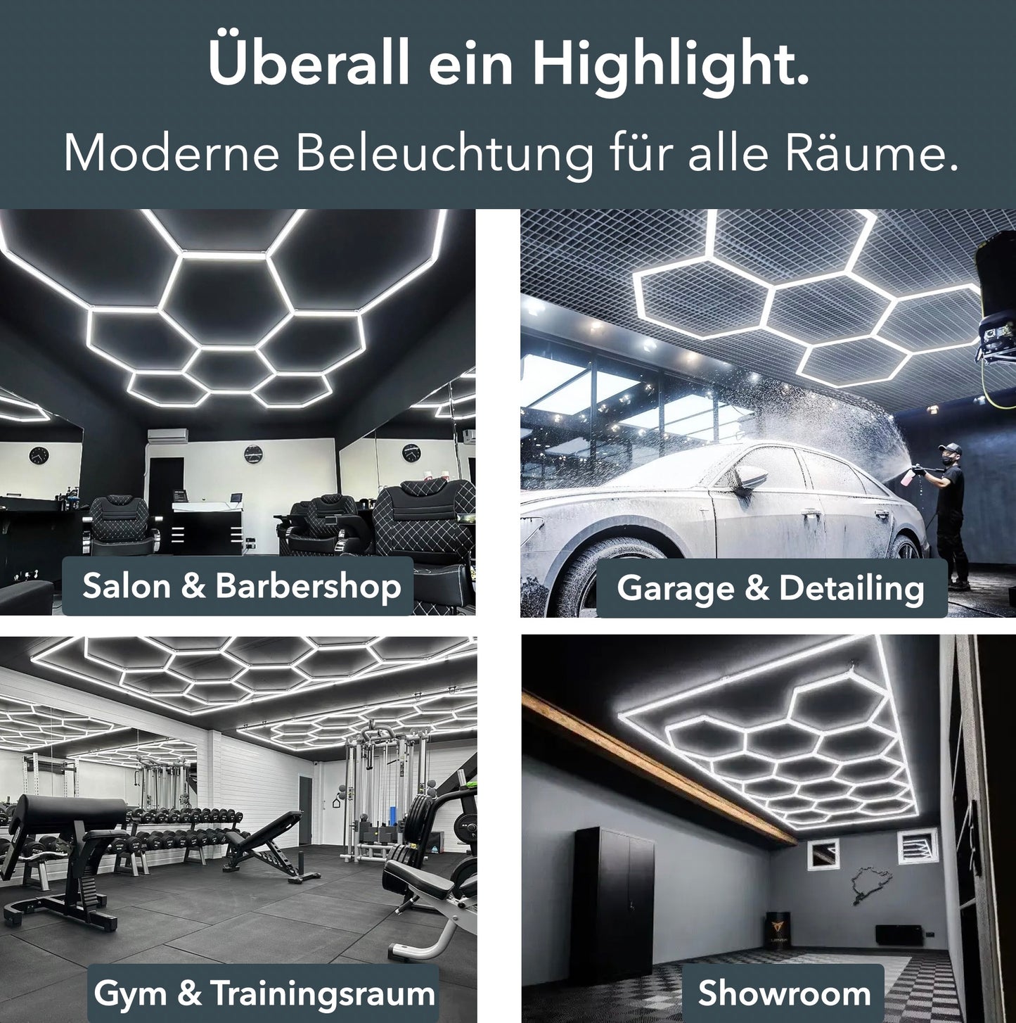 Hexagon LED-Deckenleuchte 14er Set mit LED Rahmen