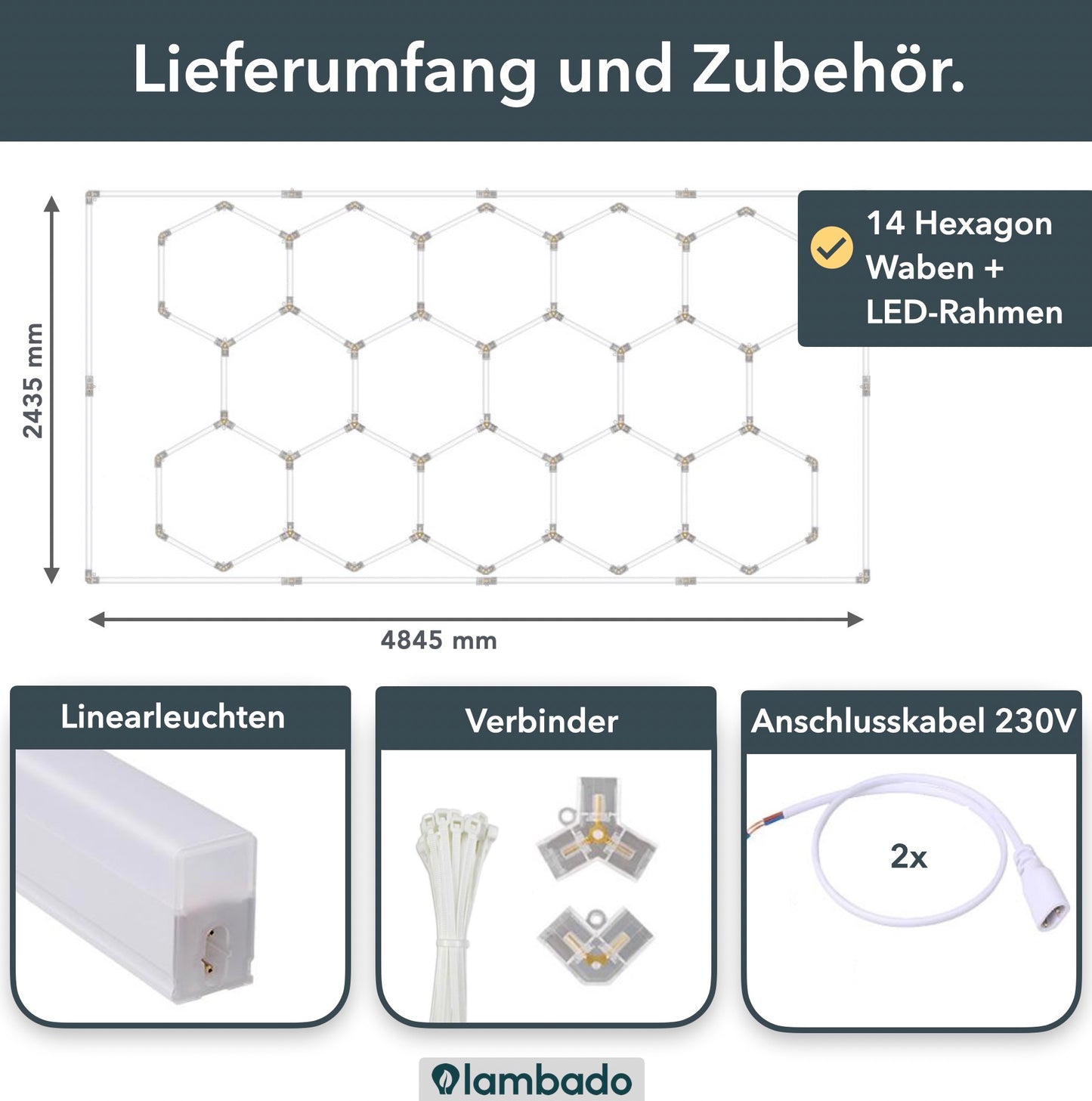 Hexagon LED-Deckenleuchte 14er Set mit LED Rahmen
