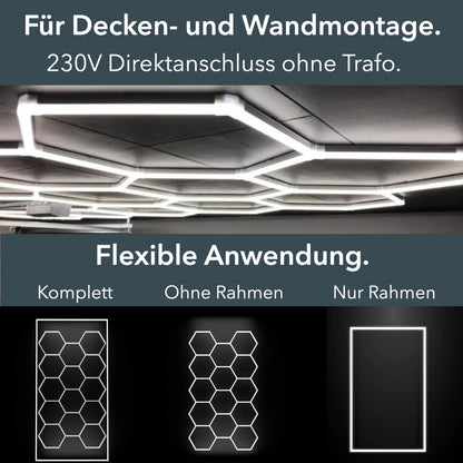 Hexagon LED-Deckenleuchte 14er Set mit LED Rahmen