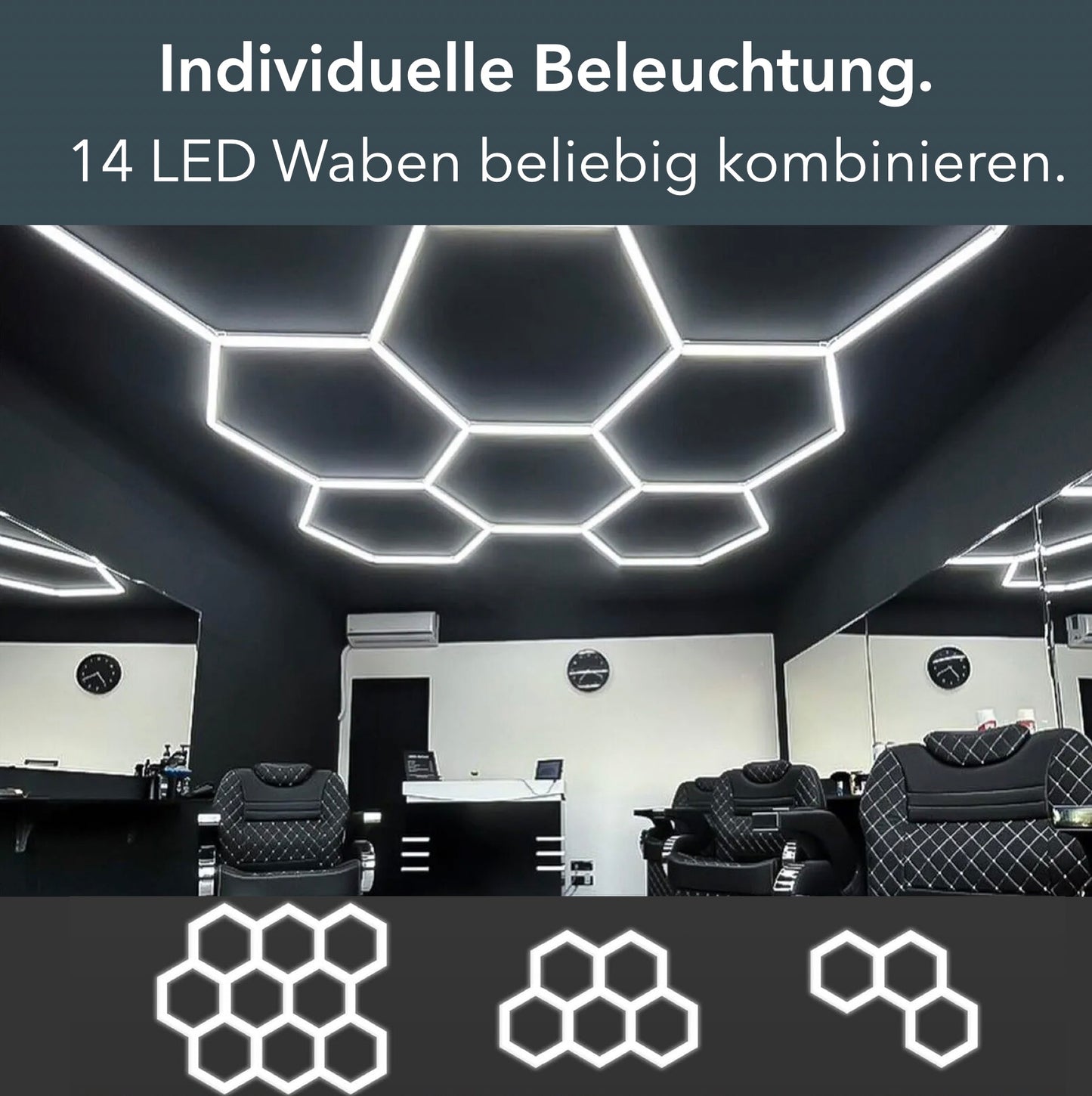 Hexagon LED-Deckenleuchte 14er Set mit LED Rahmen
