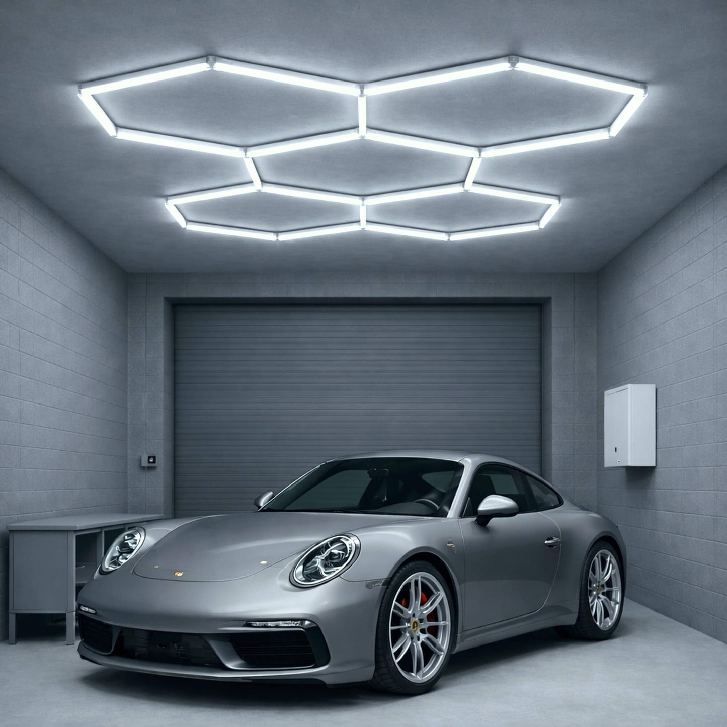 Hexagon LED-Deckenleuchte 5er Set - perfekt für Garage, Werkstatt, Salon