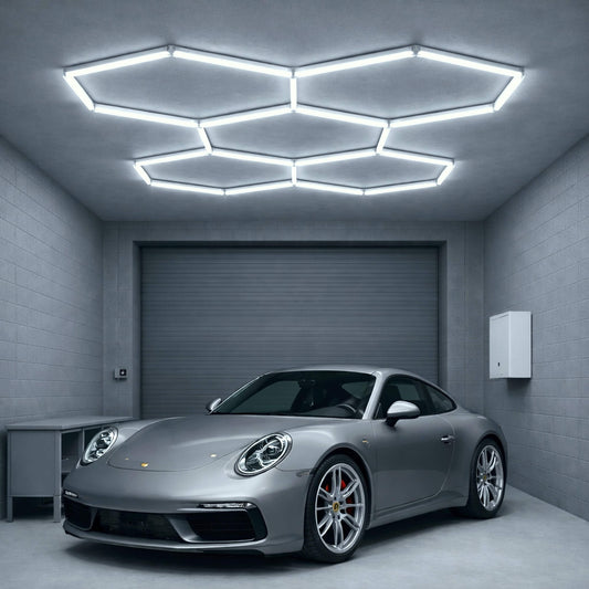 Hexagon LED-Deckenleuchte 5er Set - perfekt für Garage, Werkstatt, Salon