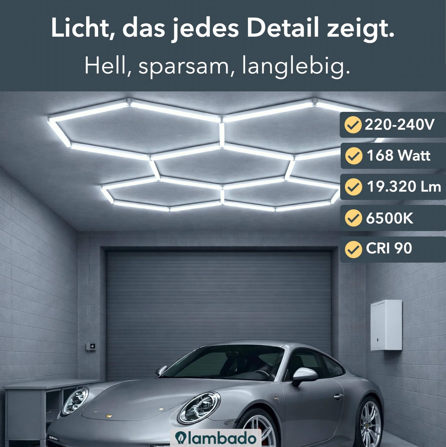 Hexagon LED-Deckenleuchte 5er Set - perfekt für Garage, Werkstatt, Salon