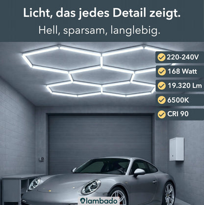 Hexagon LED-Deckenleuchte 5er Set - perfekt für Garage, Werkstatt, Salon