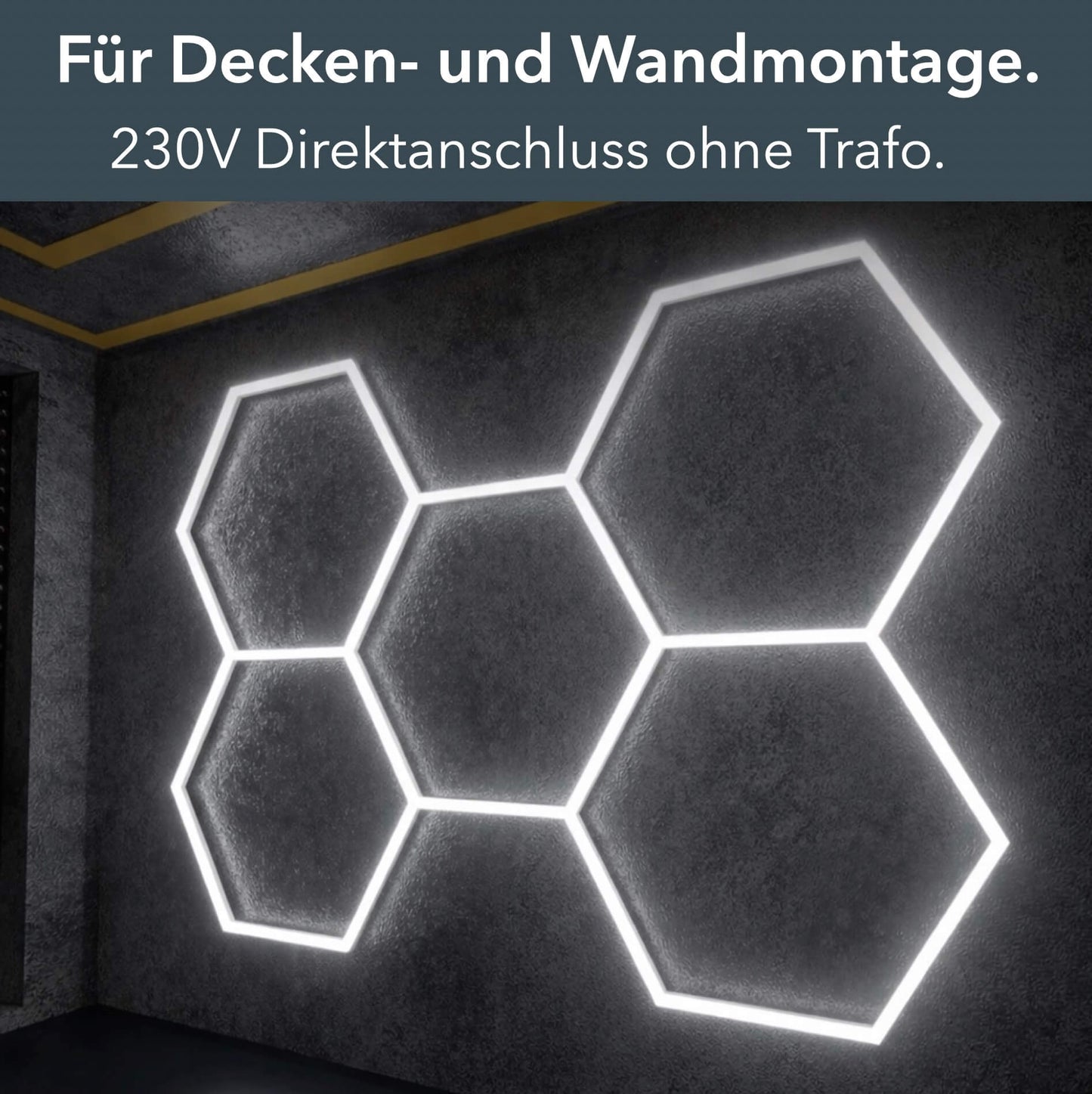Hexagon LED-Deckenleuchte 5er Set - perfekt für Garage, Werkstatt, Salon