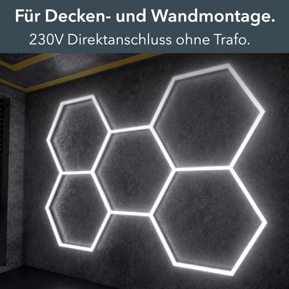 Hexagon LED-Deckenleuchte 5er Set - perfekt für Garage, Werkstatt, Salon