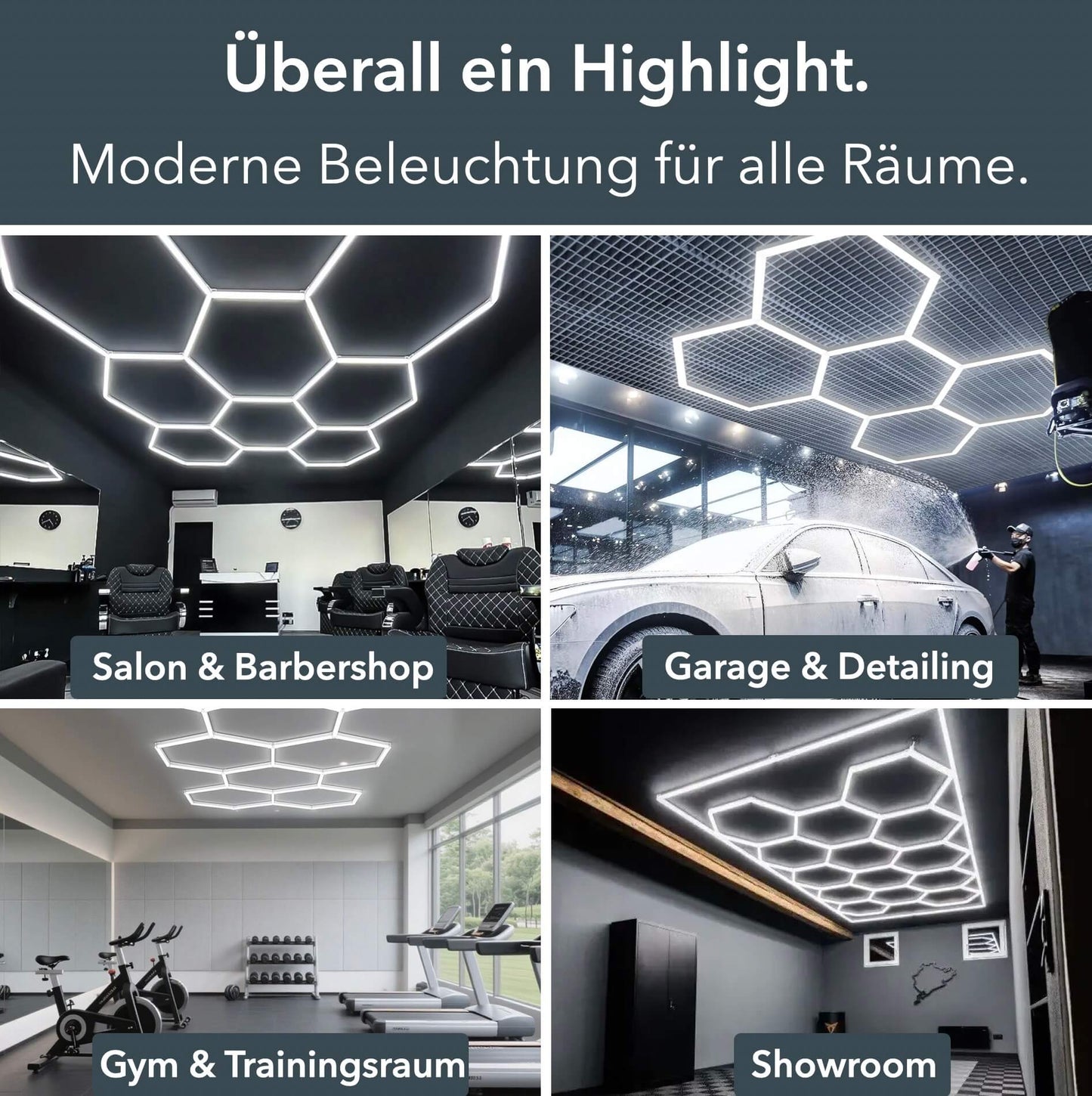 Hexagon LED-Deckenleuchte 5er Set - perfekt für Garage, Werkstatt, Salon