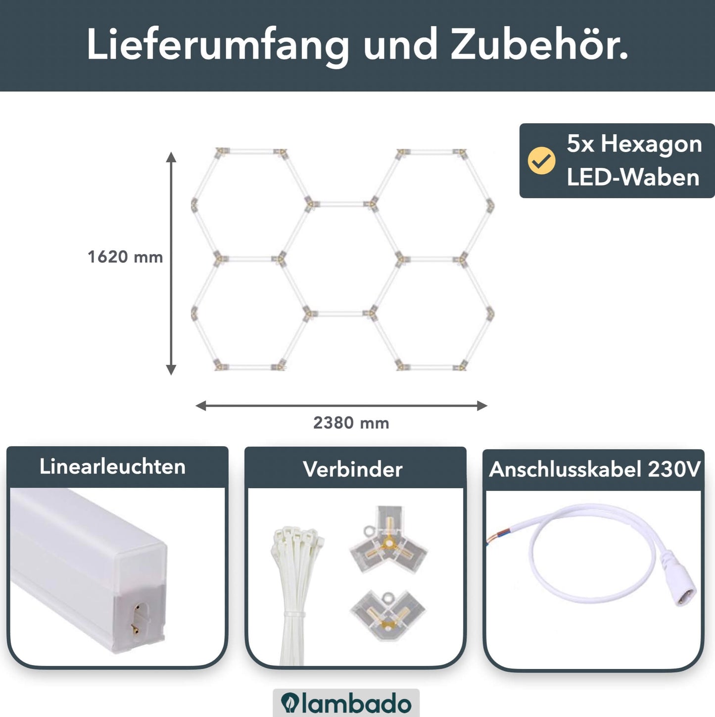 Hexagon LED-Deckenleuchte 5er Set - perfekt für Garage, Werkstatt, Salon