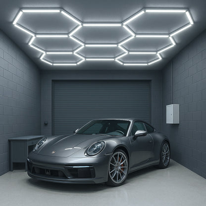 LED Hexagon Deckenleuchte 8-teilig | ideal für Garage, Werkstatt, Friseursalon