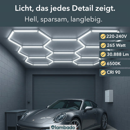 LED Hexagon Deckenleuchte 8-teilig | ideal für Garage, Werkstatt, Friseursalon