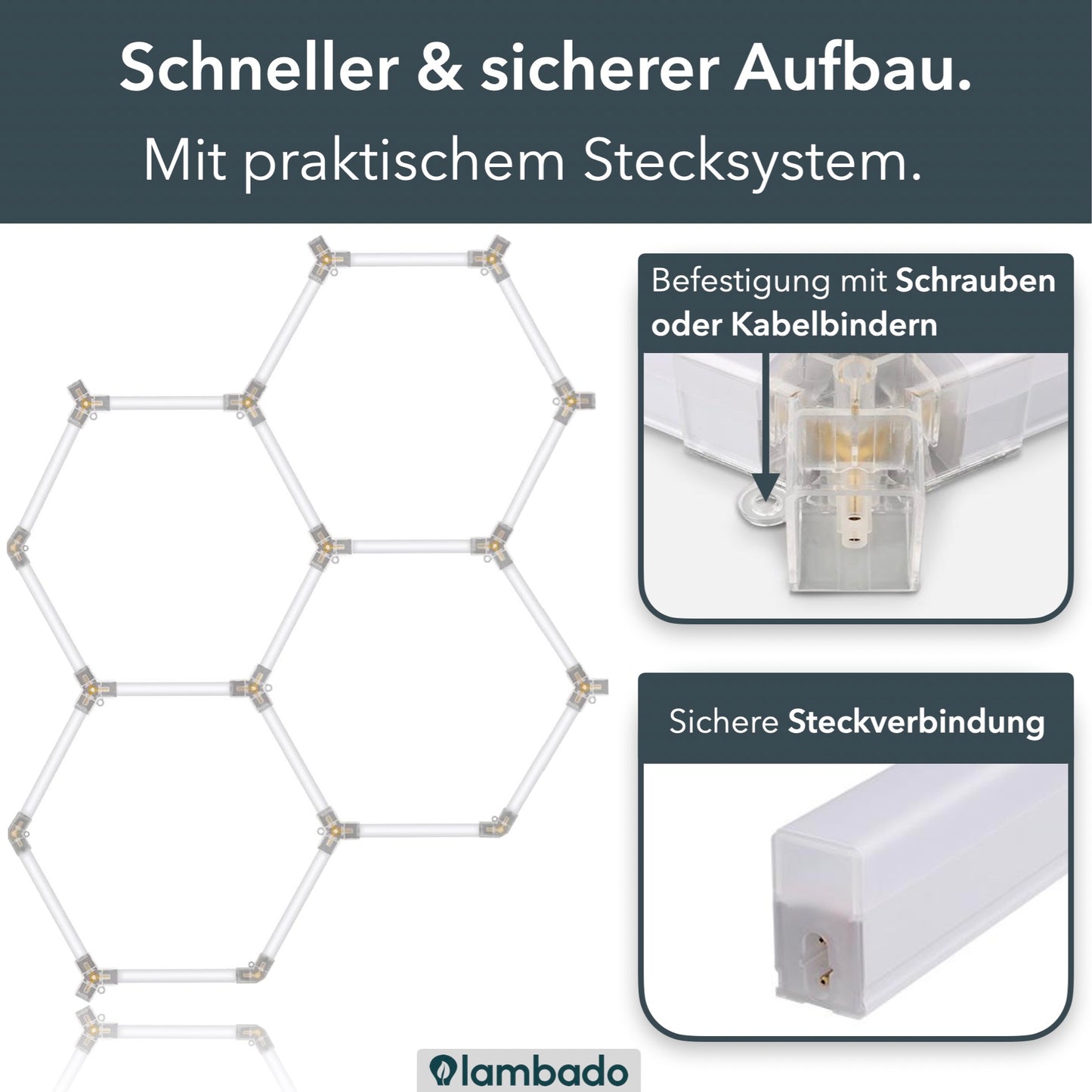 LED Hexagon Deckenleuchte 8-teilig | ideal für Garage, Werkstatt, Friseursalon