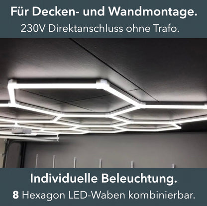 LED Hexagon Deckenleuchte 8-teilig | ideal für Garage, Werkstatt, Friseursalon