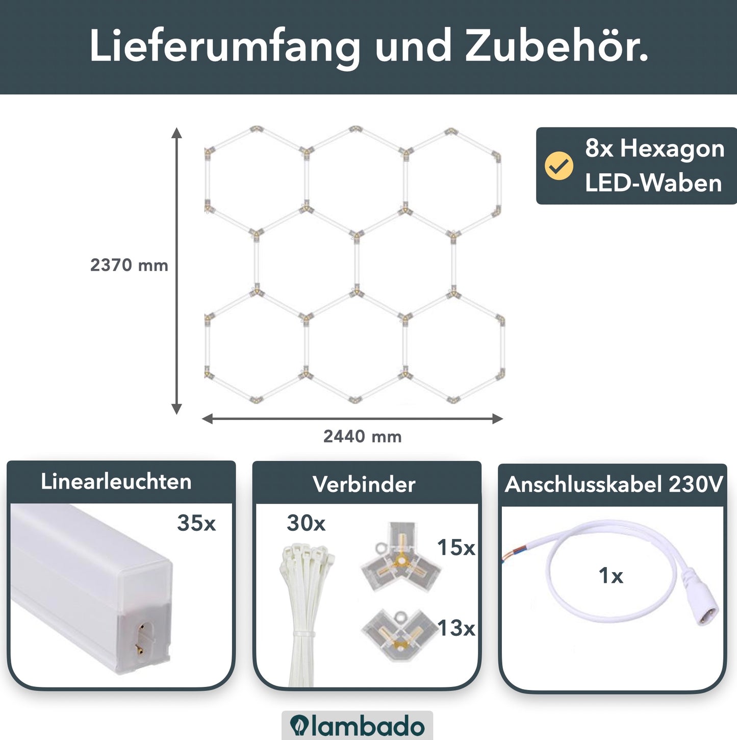 LED Hexagon Deckenleuchte 8-teilig | ideal für Garage, Werkstatt, Friseursalon