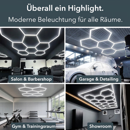 LED Hexagon Deckenleuchte 8-teilig | ideal für Garage, Werkstatt, Friseursalon