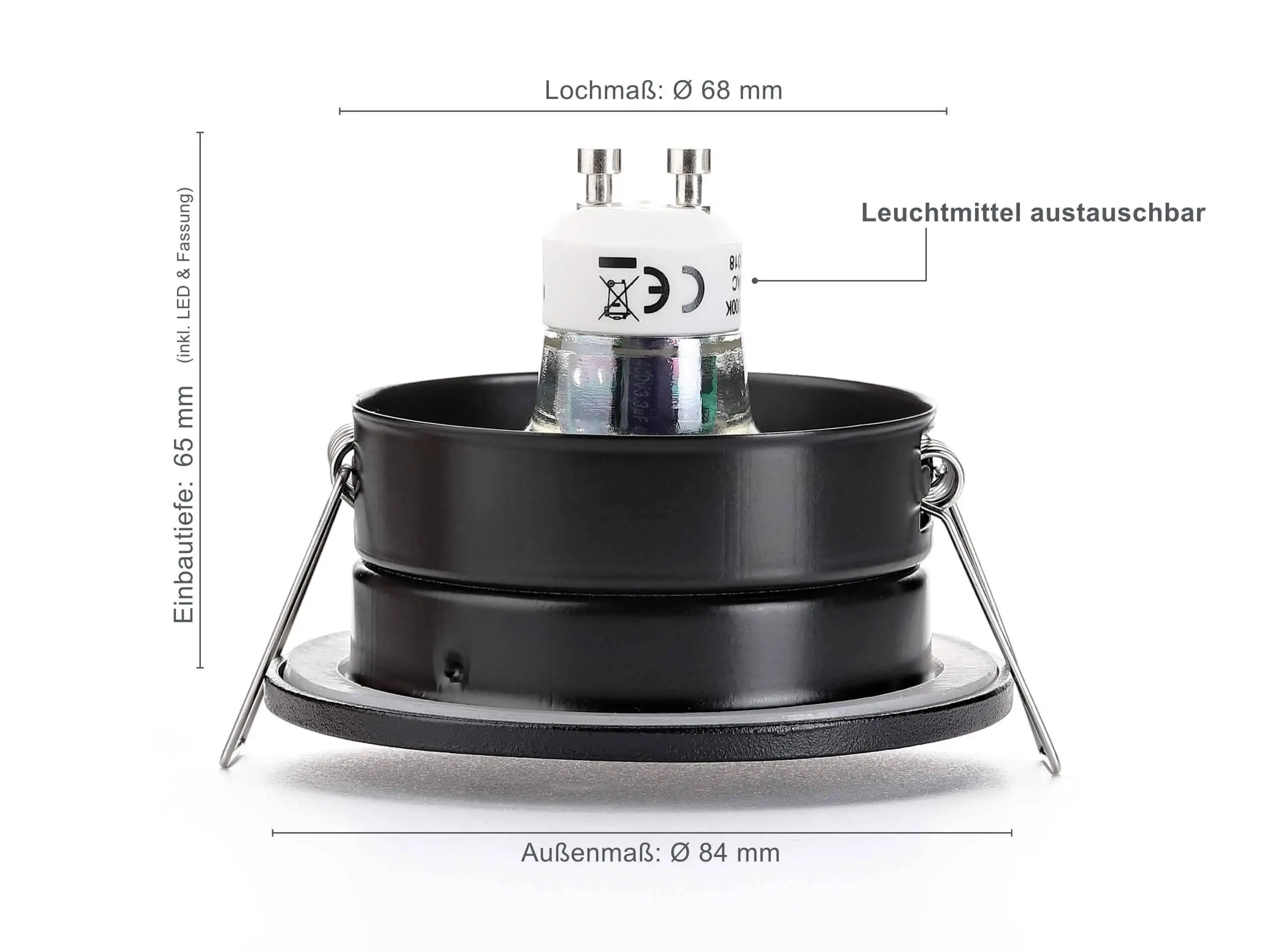 LED Einbaustrahler IP65 Dimmbar - Schwarz Rund 5W GU10 - Fora