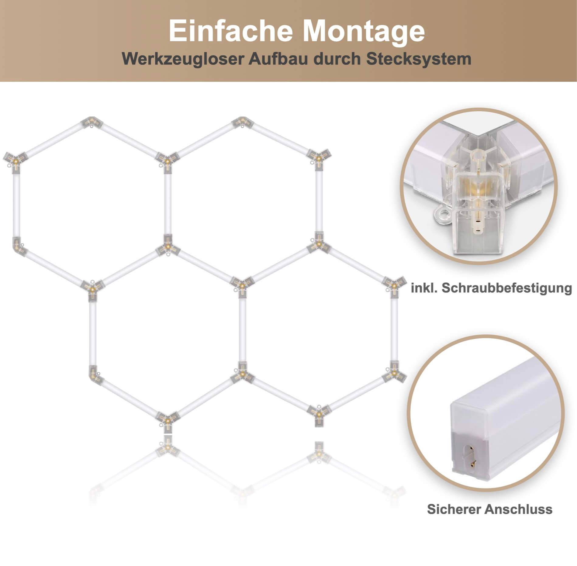 Hexagon LED-Deckenleuchte 14er Set mit LED Rahmen