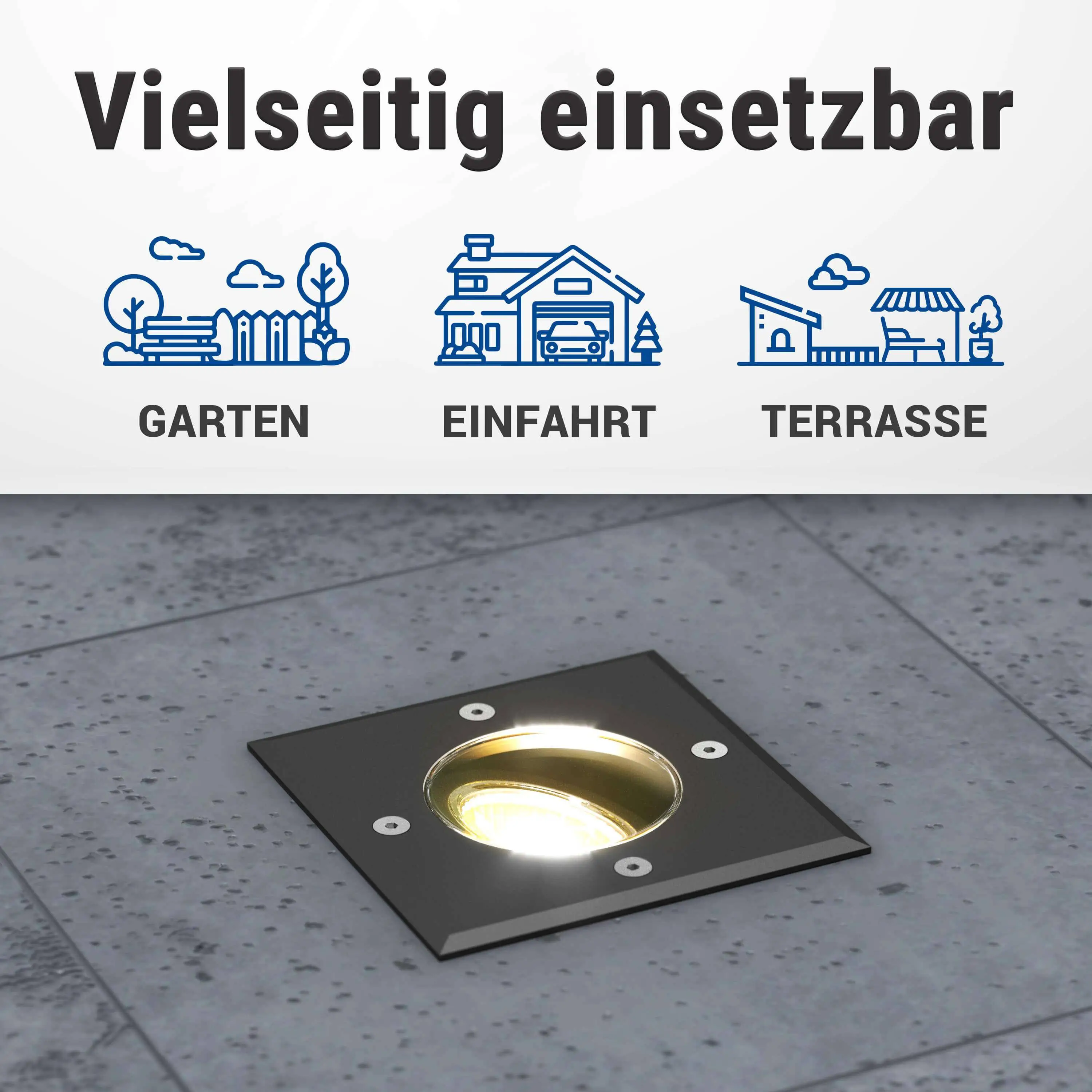 LED Bodenstrahler schwenkbar IP67 schwarz eckig mit RGB+CCT Farbwechsel 5W GU10