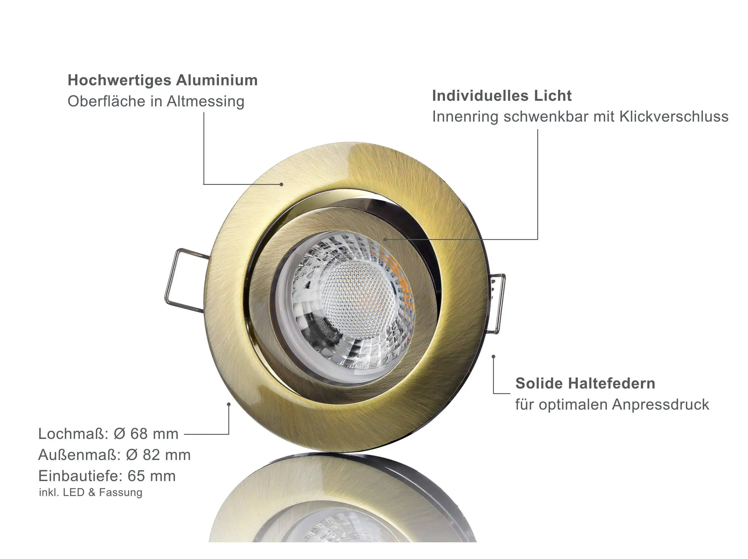 LED Einbaustrahler 230V - Altmessing Rund 5W GU10 LED - Rapid