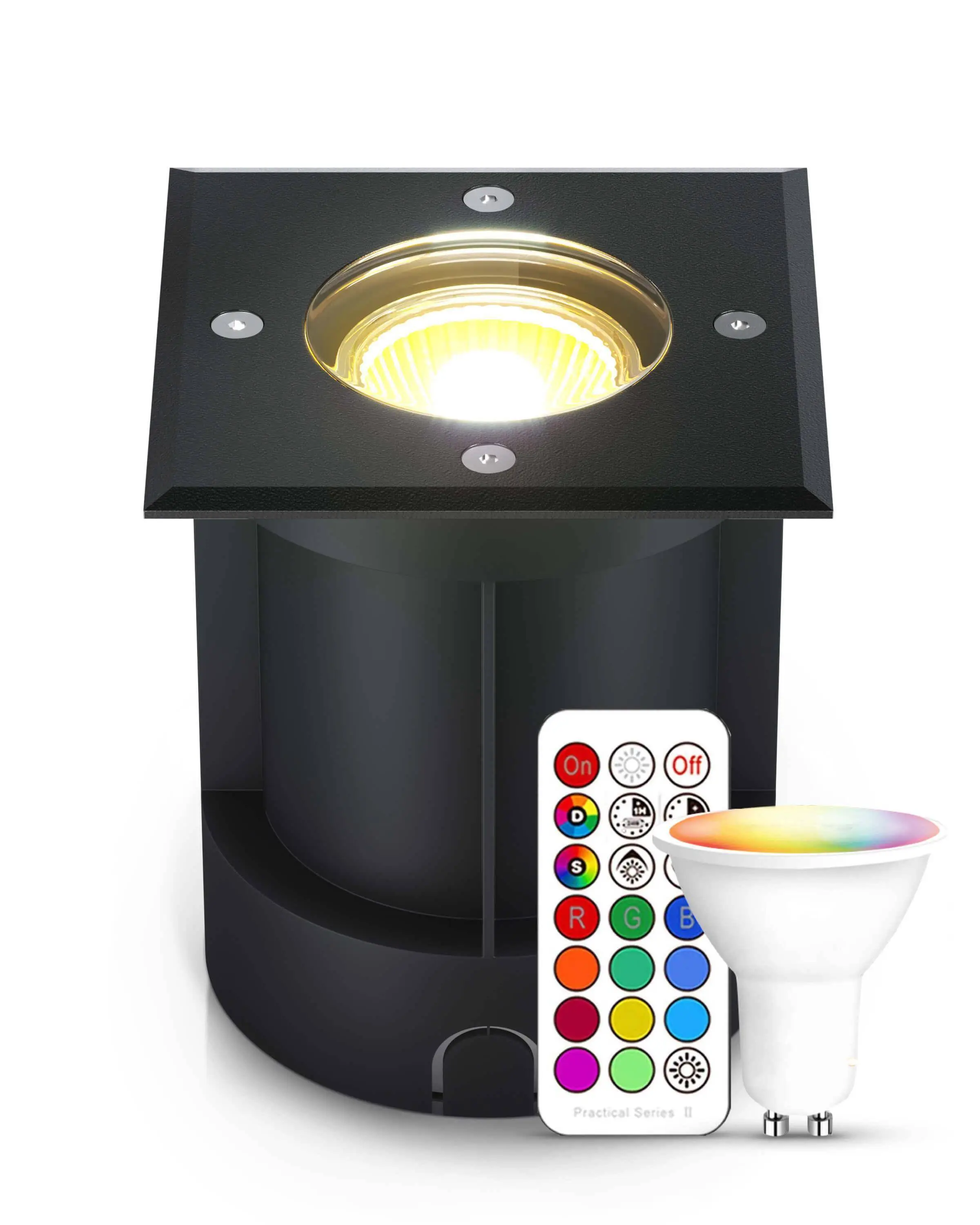 LED Bodenstrahler IP67 Schwarz eckig mit RGB+CCT Farbwechsel 5W GU10