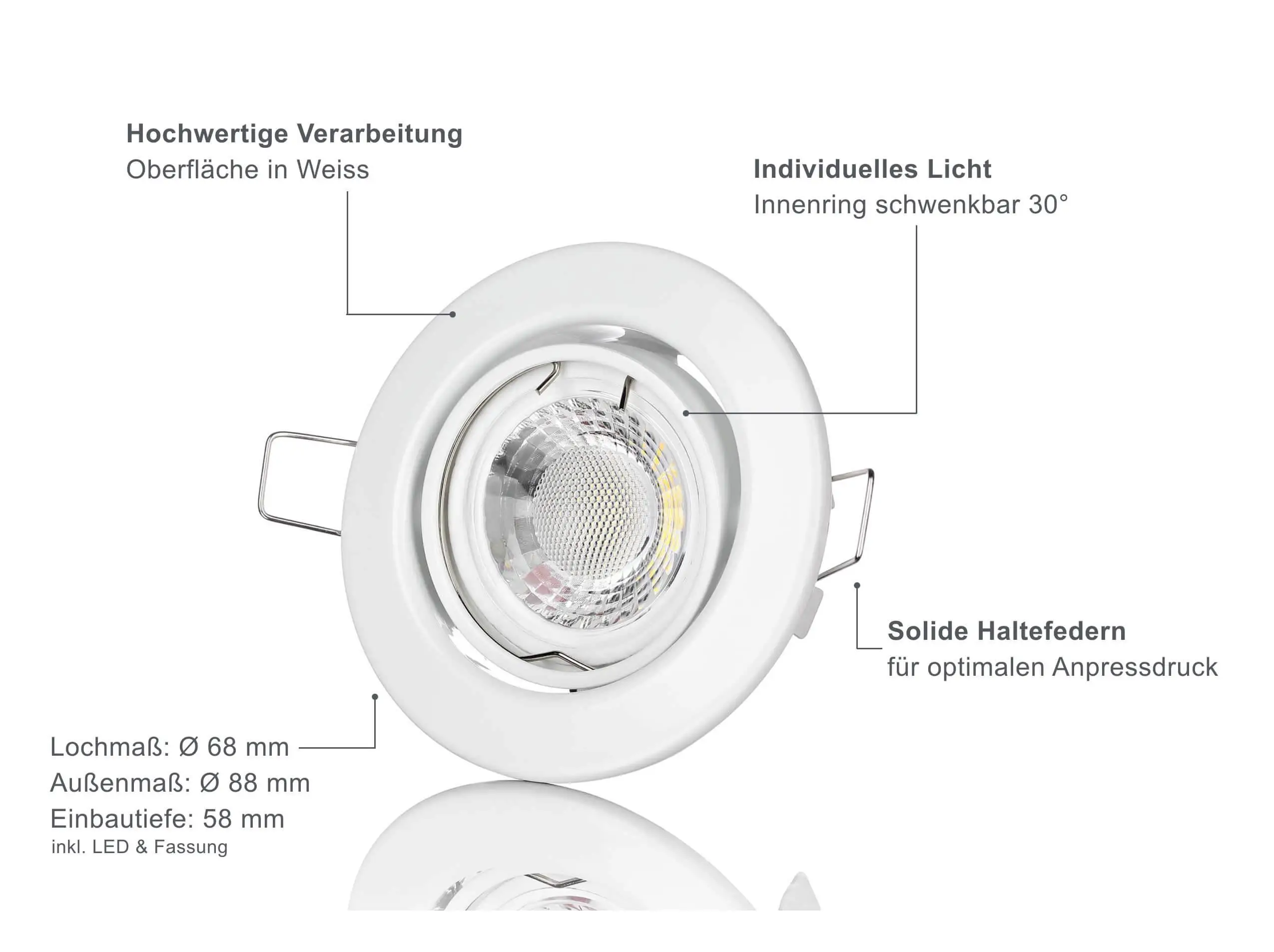 LED Einbaustrahler 230V - Weiß Rund 5W GU10 LED - Classico