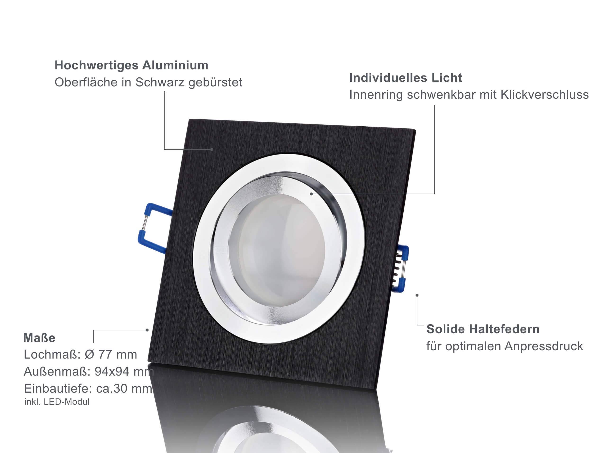 LED Einbaustrahler Flach - Schwarz Eckig 5W Dimmbar 120° - Designo