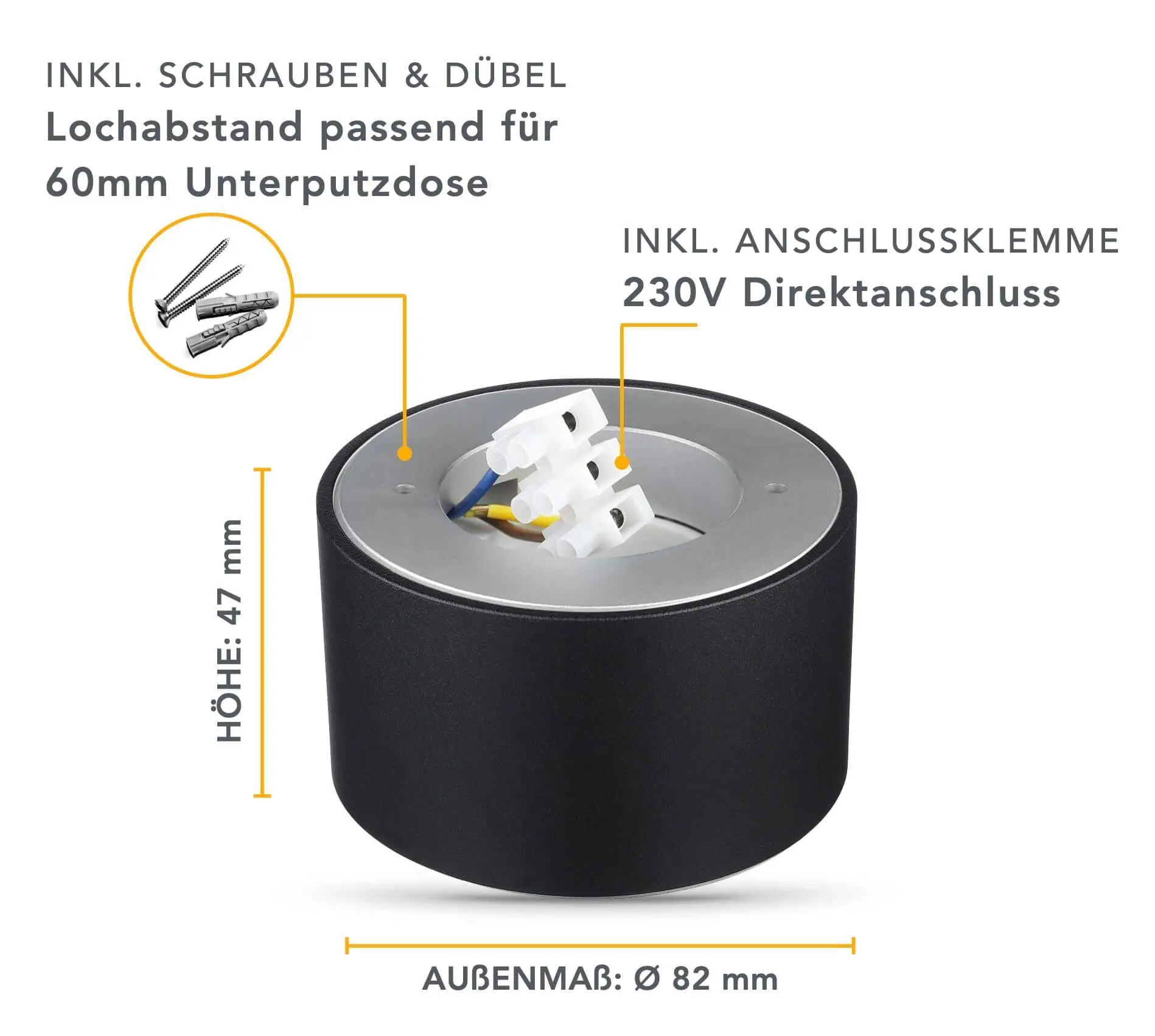 Flacher Aufbaustrahler in Schwarz rund inkl. LED GX53 6W - Mira