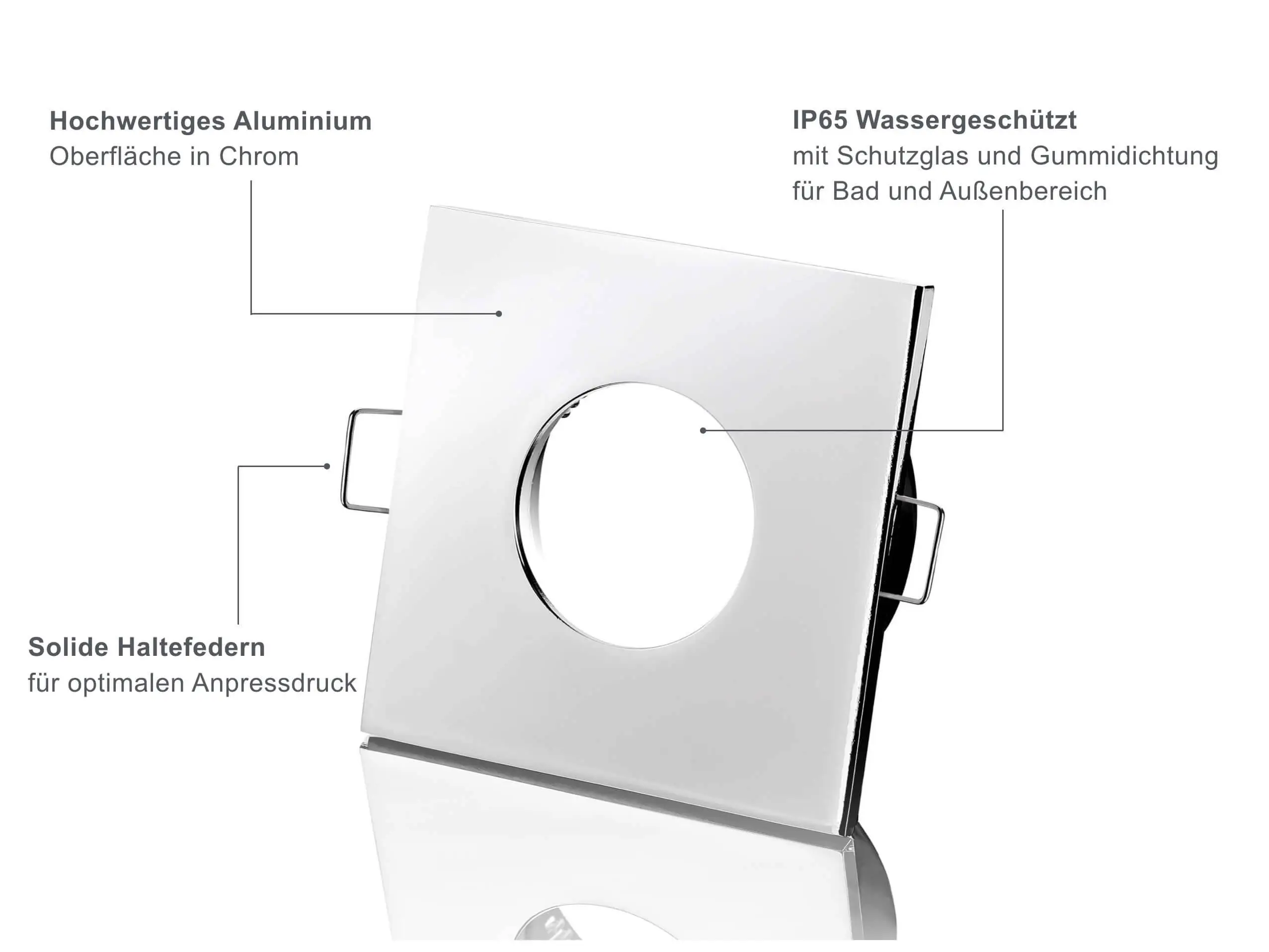 LED Einbaustrahler IP65 Dimmbar - Chrom Eckig 5W GU10 - Fora